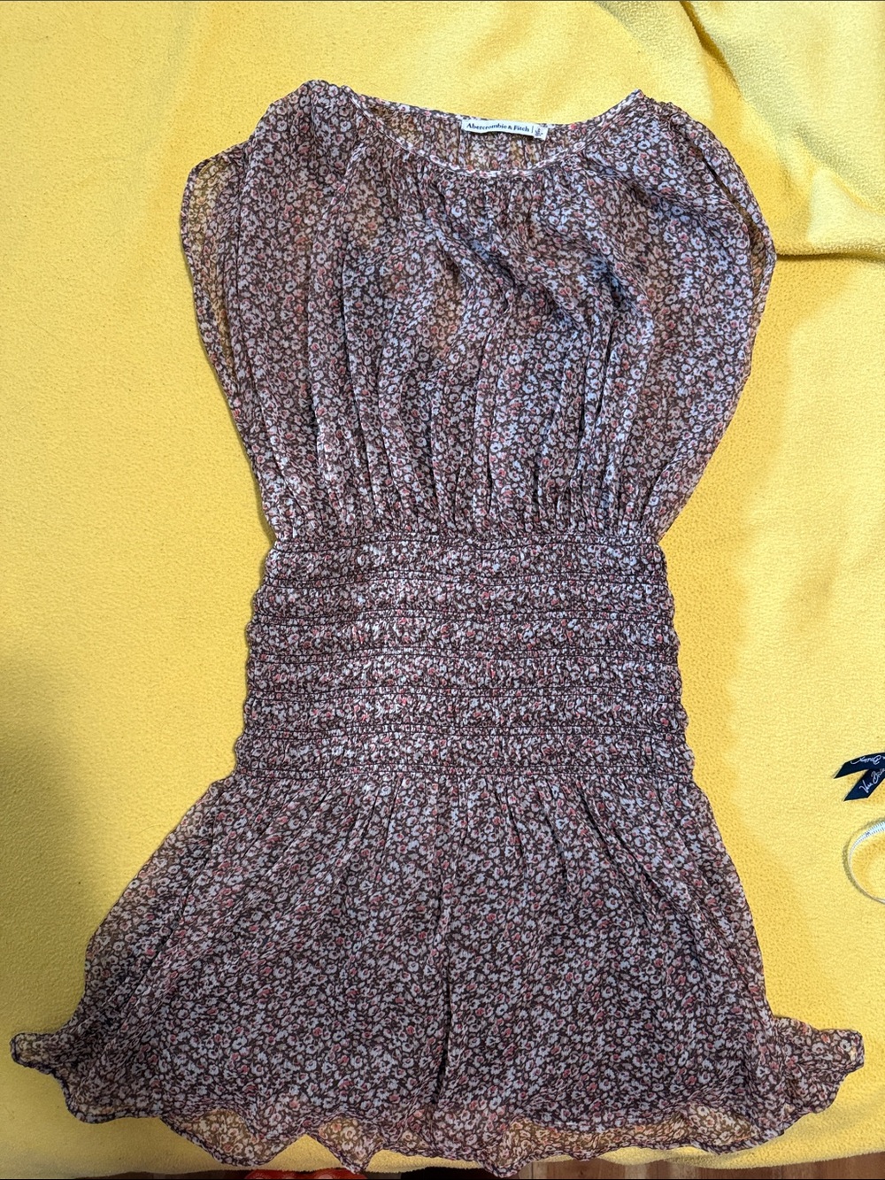 Abercrombie & Fitch Brown and Pink Floral Smocked Mini Dress